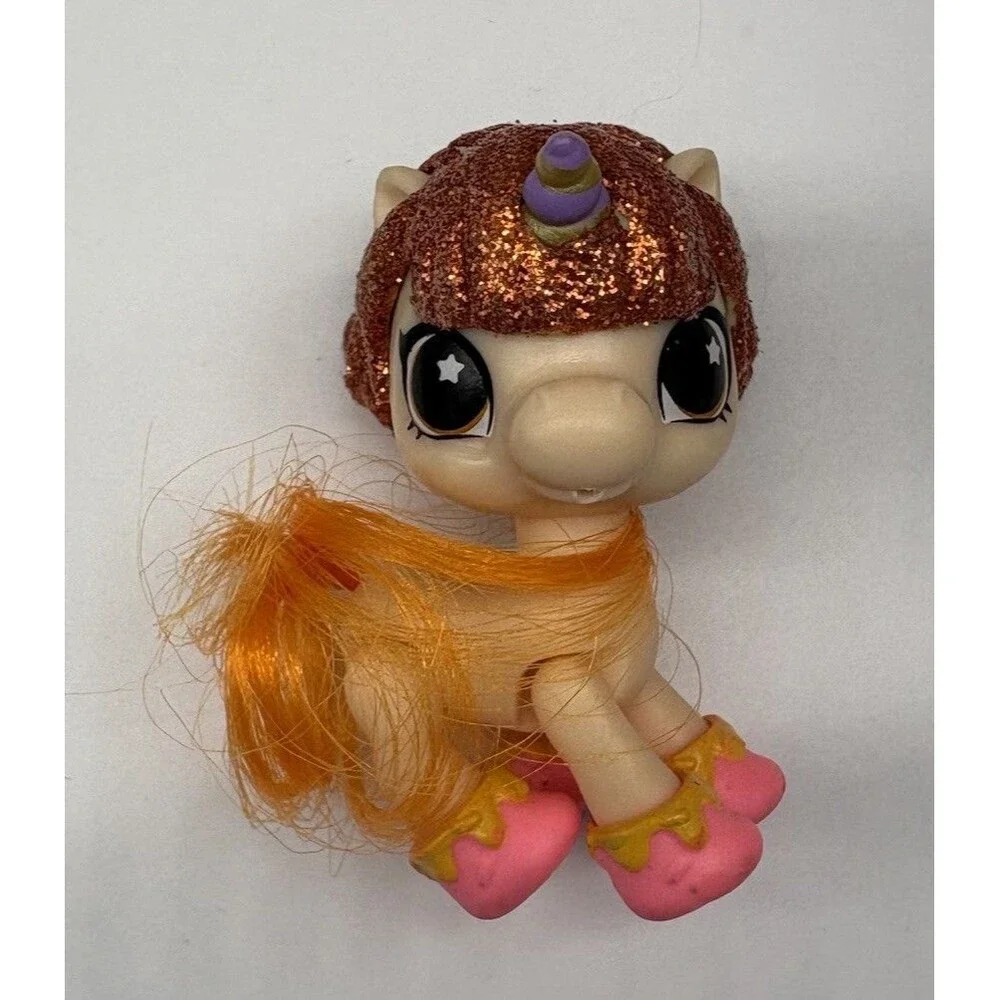 Littlest Pet Shop Unicorn Figure Glitter Pony w/ Orange Mane Hair Pink Shoes